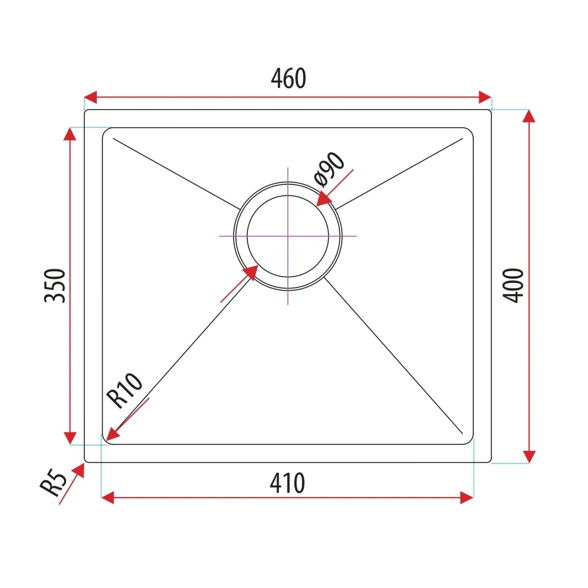 EVERHARD EXCELLENCE SQUARELINE SINGLE BOWL KITCHEN SINK STAINLESS STEEL 460MM