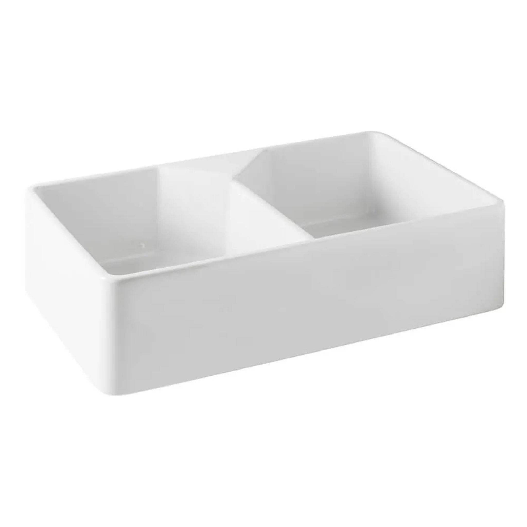 TURNER HASTINGS CHESTER FARMHOUSE DOUBLE BOWL BUTLER SINK NO TAPHOLE WITH OVERFLOW GLOSS WHITE 800MM