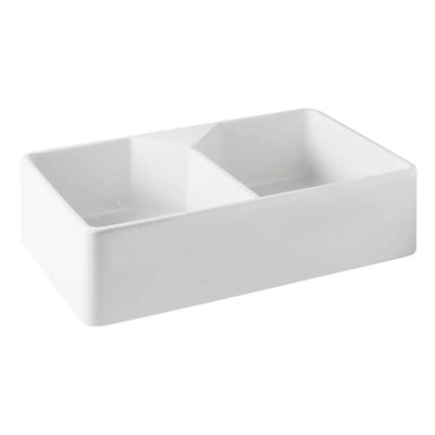 TURNER HASTINGS CHESTER FARMHOUSE DOUBLE BOWL BUTLER SINK NO TAPHOLE WITH OVERFLOW GLOSS WHITE 800MM