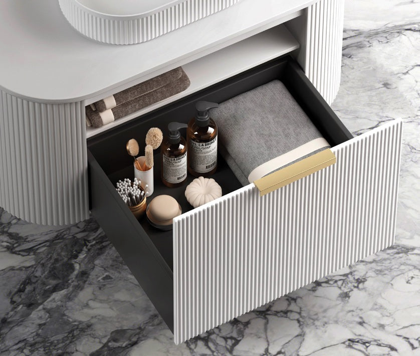 OTTI BONDI MATTE WHITE FLUTED 900MM CURVE SINGLE BOWL WALL HUNG VANITY