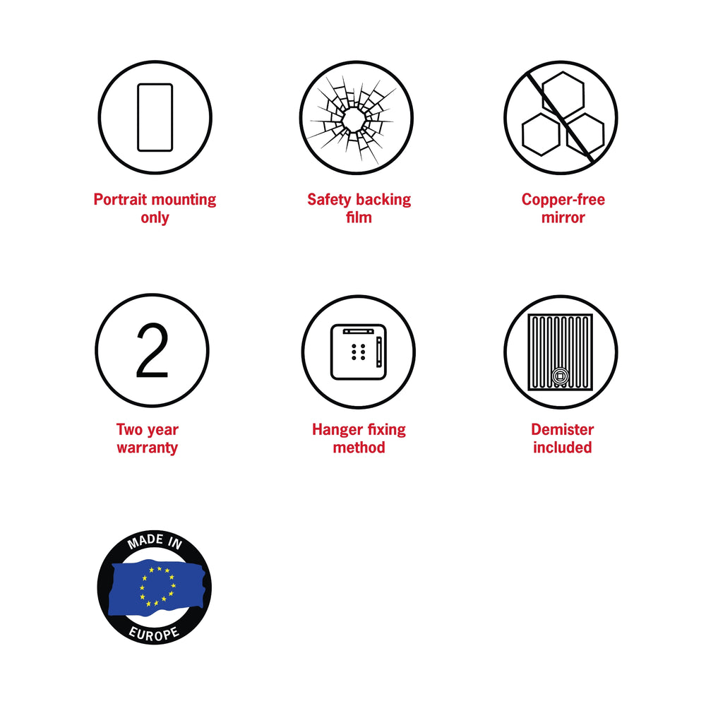 THERMOGROUP ABLAZE ARCH BLACK FRAMED MIRROR WITH DEMISTER 500X800MM