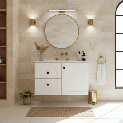 LUKKA CHESTER FEDERATION MATTE WHITE 750MM SINGLE BOWL WALL HUNG VANITY (AVAILABLE IN LEFT HAND DRAWER AND RIGHT HAND DRAWER)