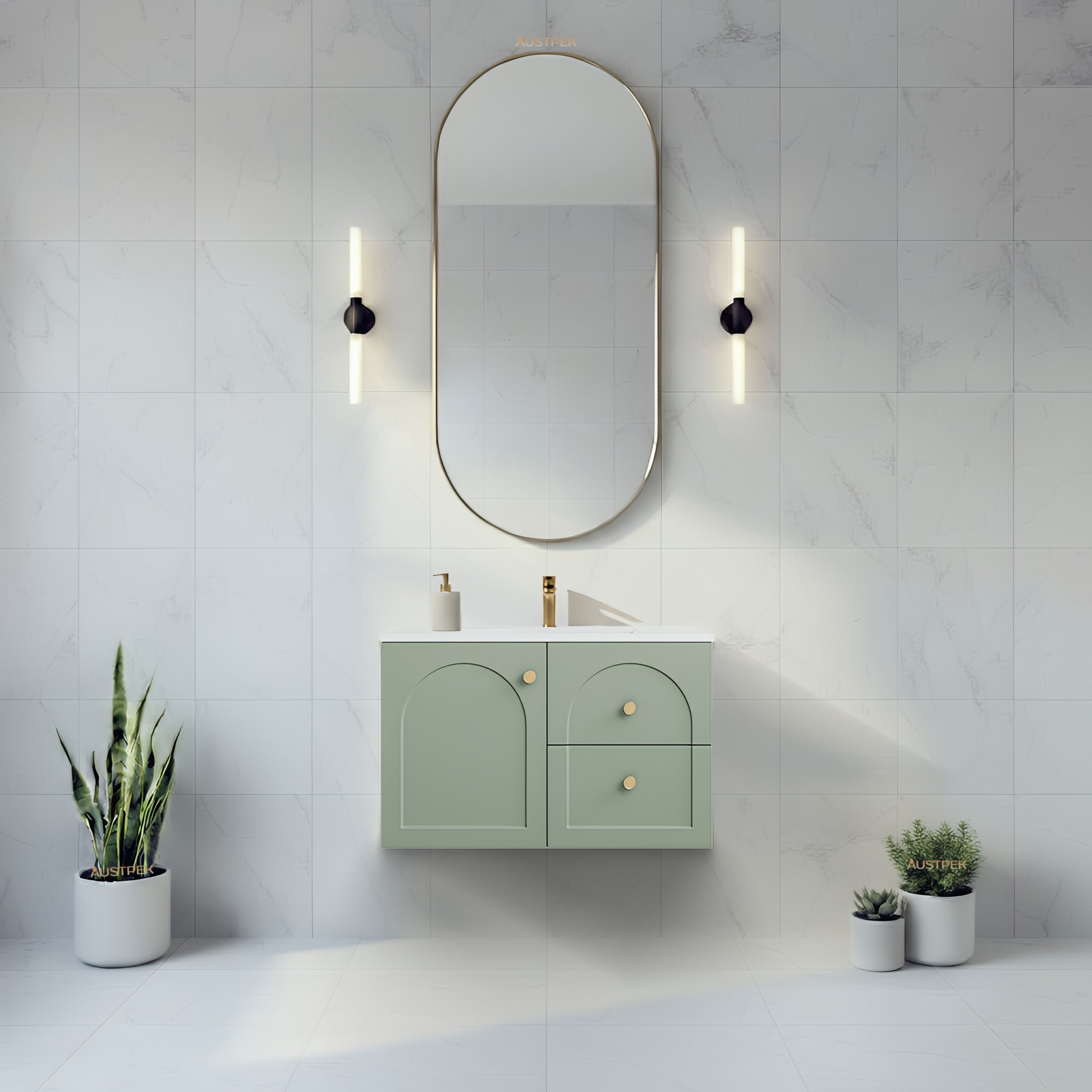 LUKKA CHESTER FEDERATION OLIVE GREEN 750MM SINGLE BOWL WALL HUNG VANITY (AVAILABLE IN LEFT HAND DRAWER AND RIGHT HAND DRAWER)