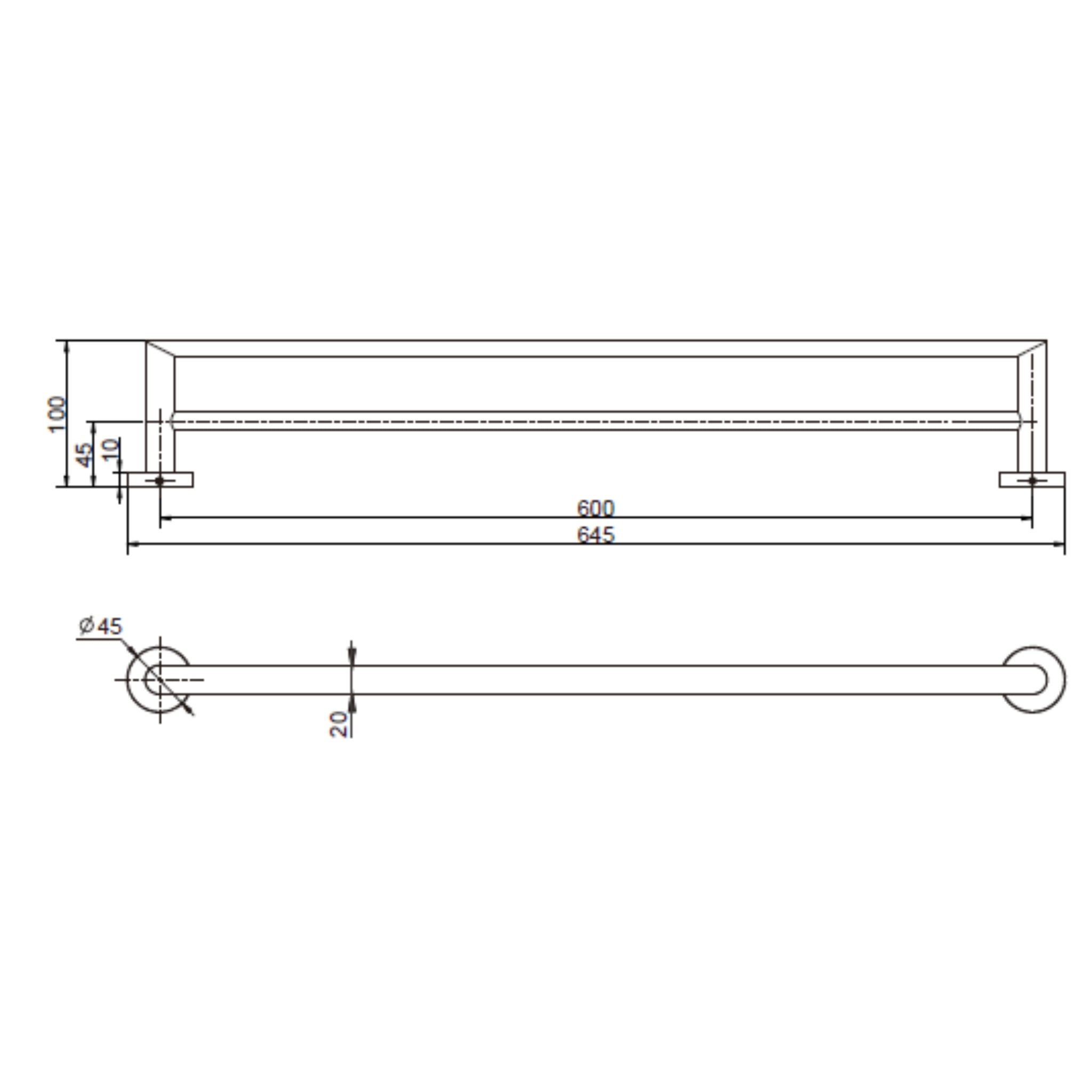 MODERN NATIONAL EVA SINGLE TOWEL RAIL MATTE BLACK (AVAILAABLE IN 600MM AND 750MM)
