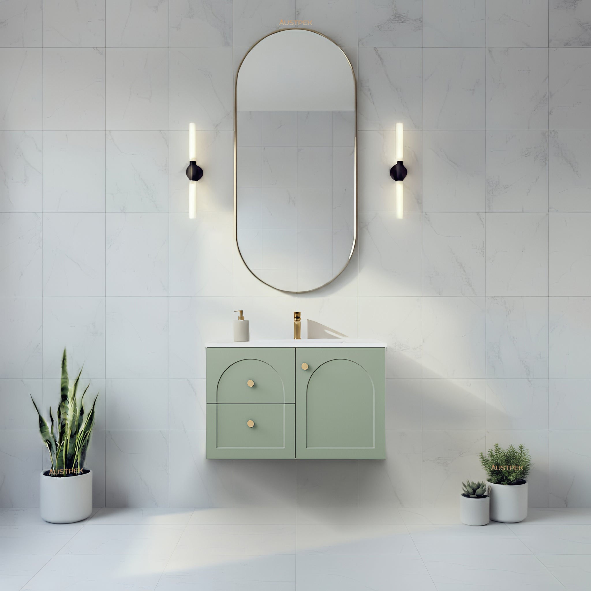 LUKKA CHESTER FEDERATION OLIVE GREEN 750MM SINGLE BOWL WALL HUNG VANITY (AVAILABLE IN LEFT HAND DRAWER AND RIGHT HAND DRAWER)