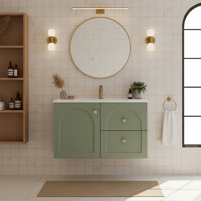 LUKKA CHESTER FEDERATION OLIVE GREEN 750MM SINGLE BOWL WALL HUNG VANITY (AVAILABLE IN LEFT HAND DRAWER AND RIGHT HAND DRAWER)