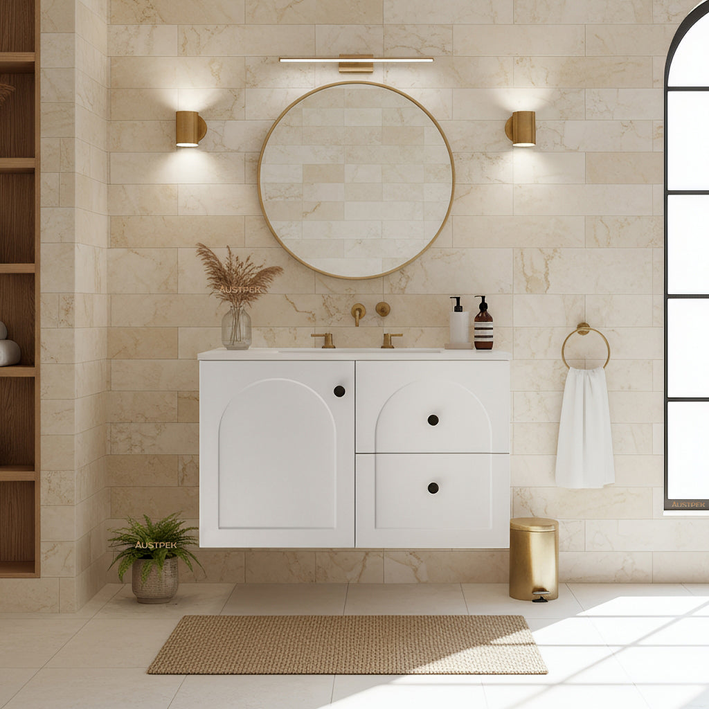 LUKKA CHESTER FEDERATION MATTE WHITE 750MM SINGLE BOWL WALL HUNG VANITY (AVAILABLE IN LEFT HAND DRAWER AND RIGHT HAND DRAWER)