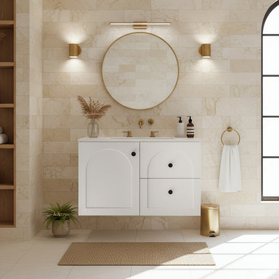 LUKKA CHESTER FEDERATION MATTE WHITE 750MM SINGLE BOWL WALL HUNG VANITY (AVAILABLE IN LEFT HAND DRAWER AND RIGHT HAND DRAWER)