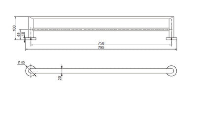 MODERN NATIONAL EVA DOUBLE TOWEL RAIL CHROME (AVAILAABLE IN 600MM, 750MM AND 900MM)