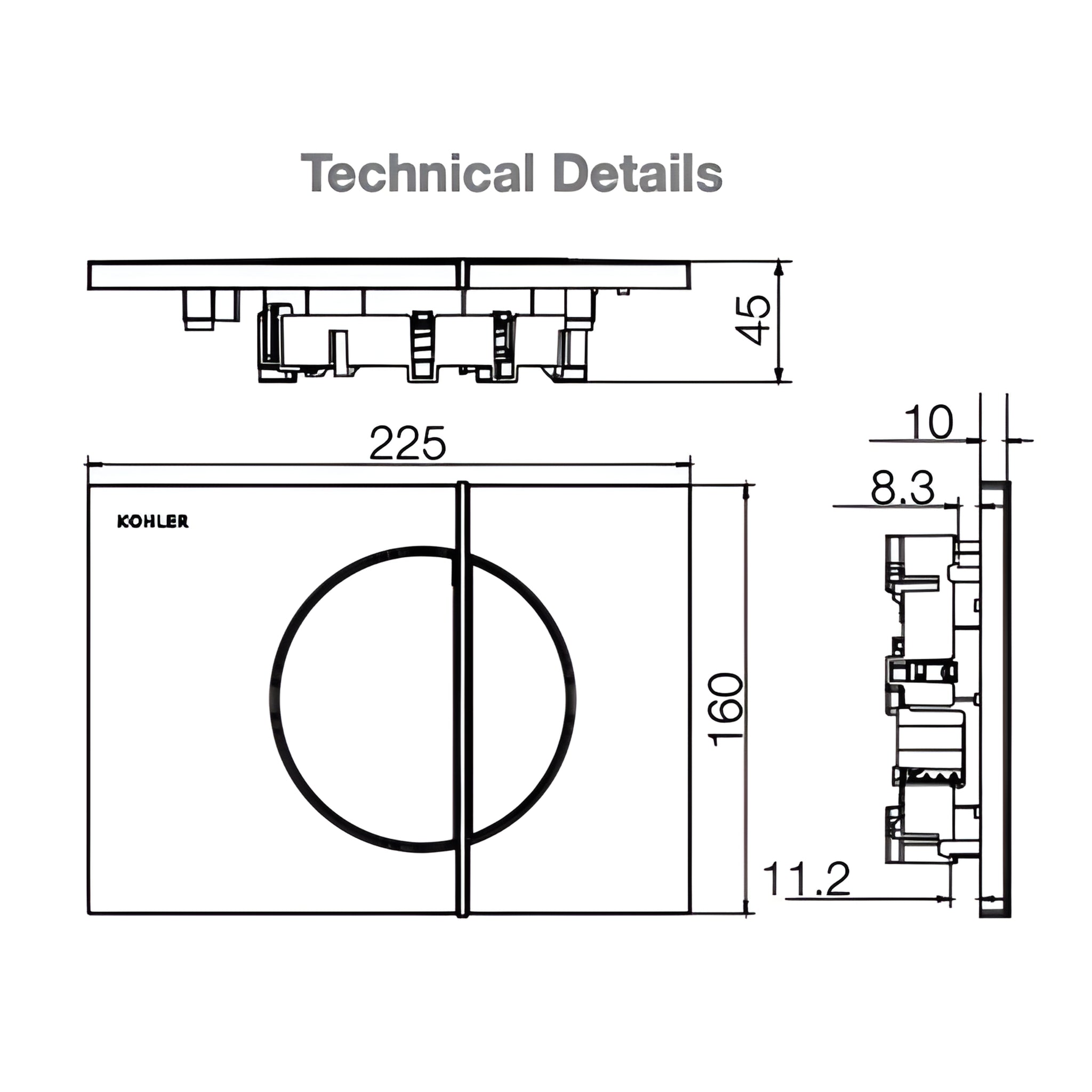 KOHLER NOTE MECHANICAL FLUSH PLATE 225MM CHROME