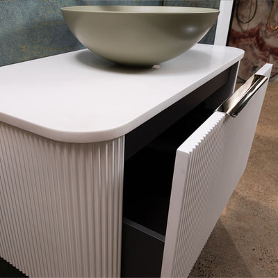 FIENZA MINKA SATIN WHITE FLUTED 750MM CURVE SINGLE BOWL WALL HUNG VANITY