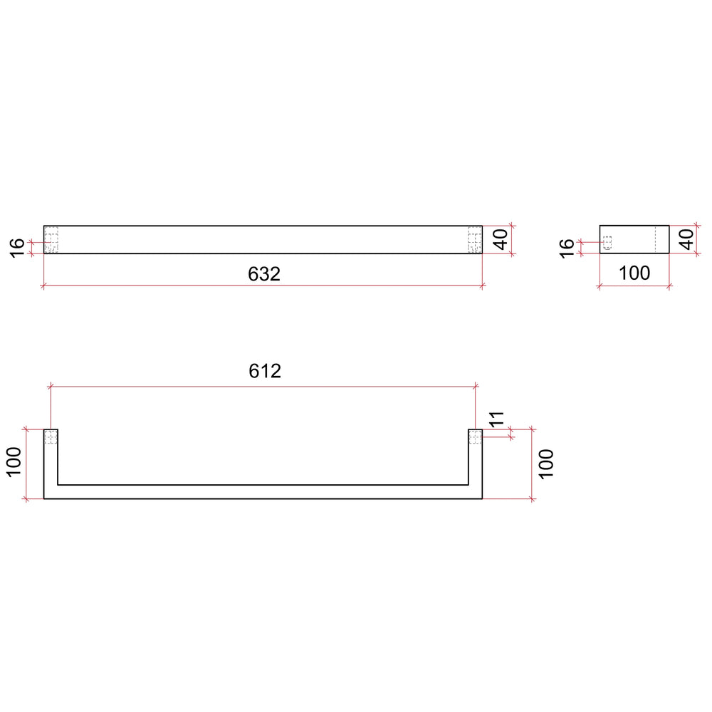 THERMOGROUP SQUARE SINGLE BAR HEATED TOWEL RAIL 632MM POLISHED STAINLESS STEEL