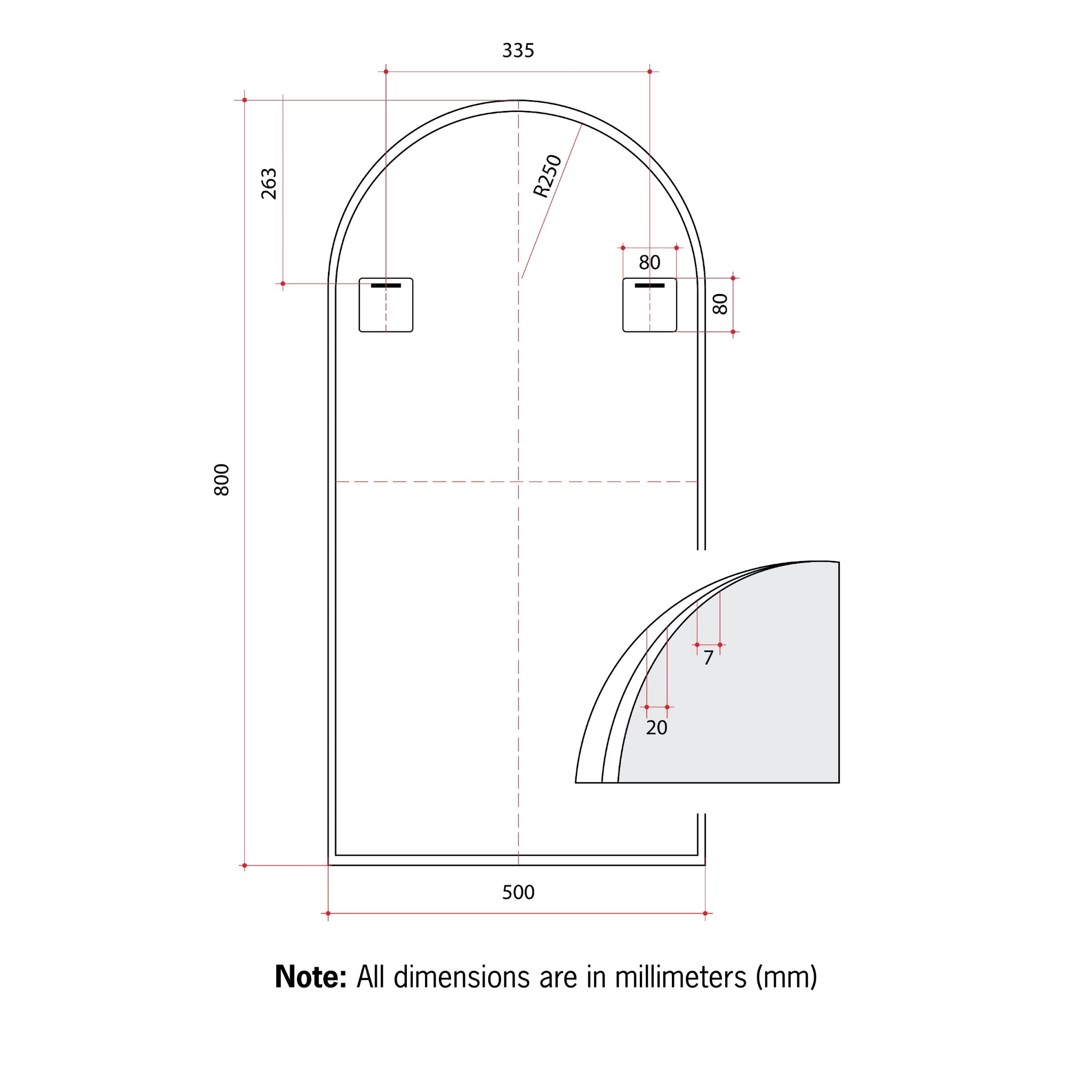 THERMOGROUP ABLAZE ARCH BLACK FRAMED MIRROR WITH DEMISTER 500X800MM