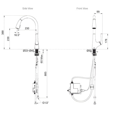 KOHLER MALLECO TOUCHLESS PULL-DOWN KITCHEN MIXER 388MM VIBRANT BRUSHED STEEL