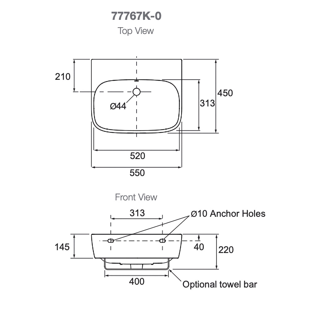 KOHLER MODERNLIFE WALL HUNG BASIN WHITE 550MM