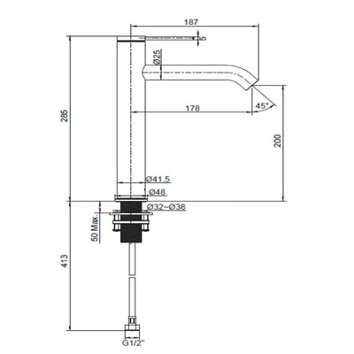 KOHLER COMPONENTS TALL BASIN MIXER 285MM MATTE BLACK