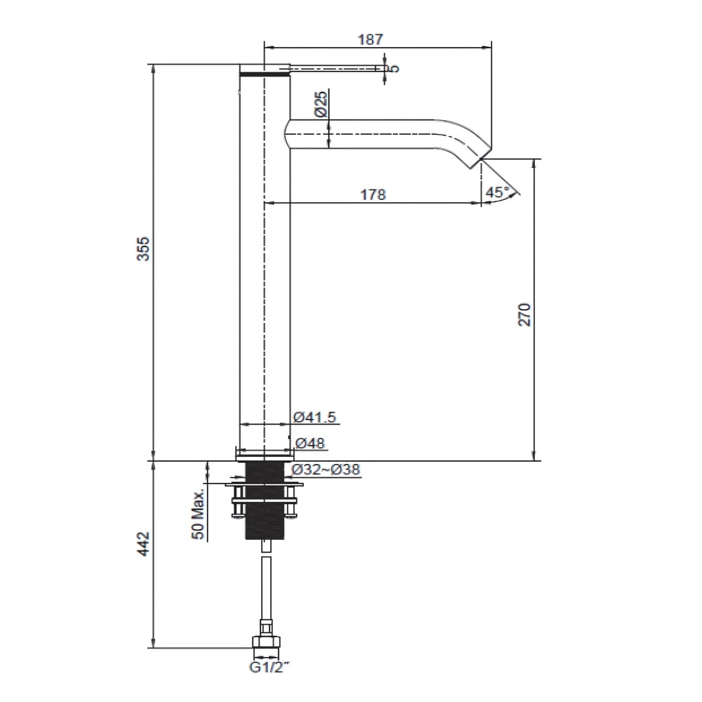 KOHLER COMPONENTS SUPER TALL BASIN MIXER 355MM CHROME