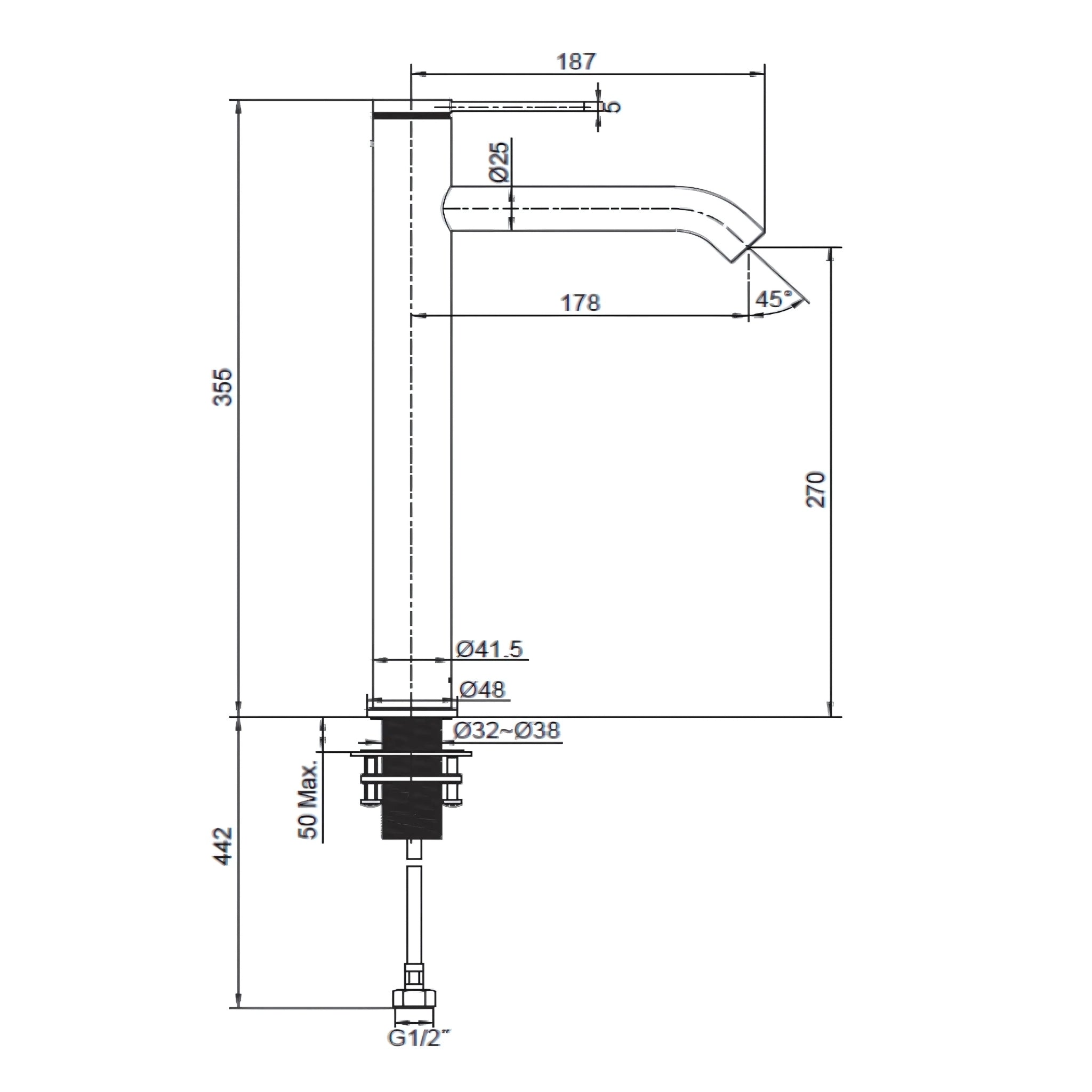KOHLER COMPONENTS SUPER TALL BASIN MIXER 355MM BRUSHED BRASS