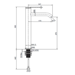 KOHLER COMPONENTS SUPER TALL BASIN MIXER 355MM BRUSHED BRASS