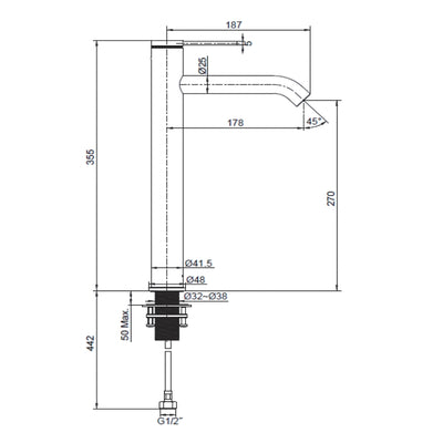 KOHLER COMPONENTS SUPER TALL BASIN MIXER 355MM CHROME