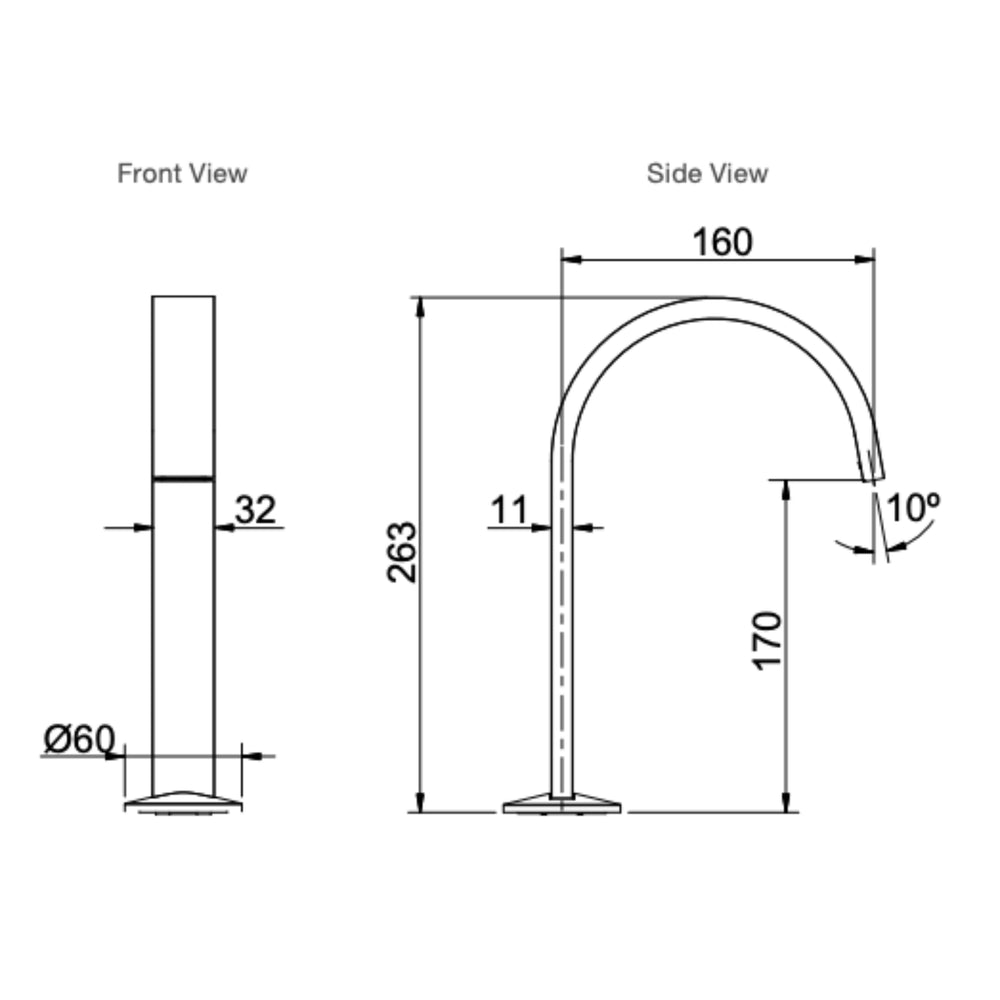 KOHLER COMPONENTS HOB MOUNT RIBBON BASIN SPOUT 160MM MATTE BLACK
