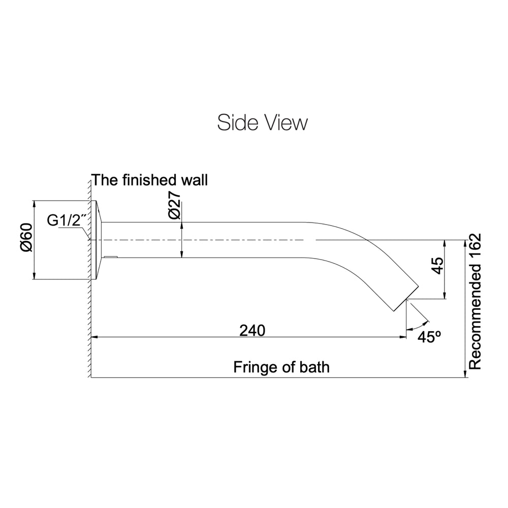 KOHLER COMPONENTS WALL MOUNT TUBE BATH SPOUT 240MM BRUSHED NICKEL