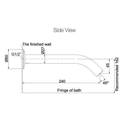 KOHLER COMPONENTS WALL MOUNT TUBE BATH SPOUT 240MM CHROME