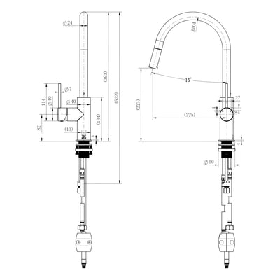 MODERN NATIONAL STAR MINI PULL OUT KITCHEN MIXER 393MM CHAMPAGNE