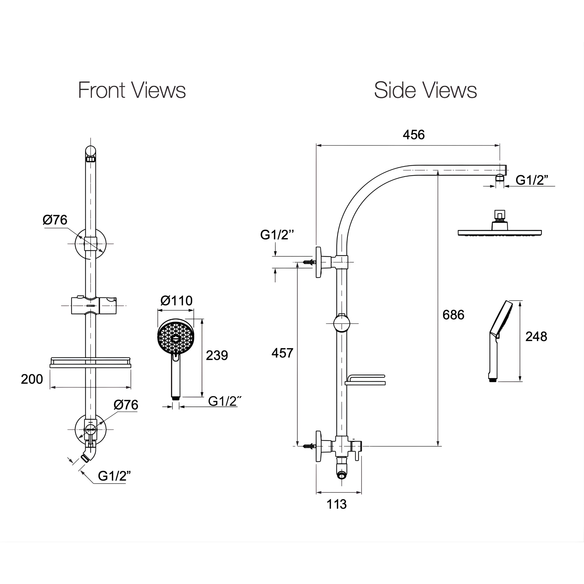 KOHLER HYDRORAIL STANDARD ROUND SHOWER SYSTEM CHROME