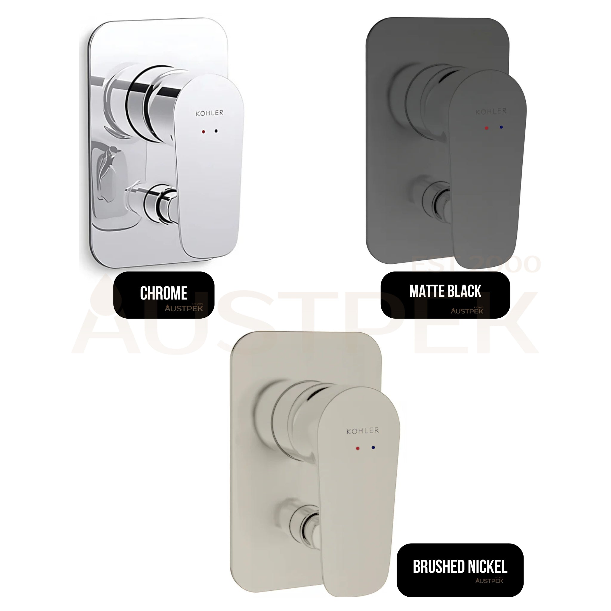 KOHLER ALEO-S SHOWER AND BATH DIVERTER MIXER FULL KIT 100MM BRUSHED NICKEL