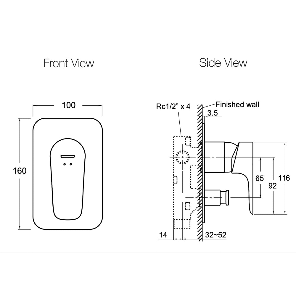 KOHLER ALEO-S SHOWER AND BATH DIVERTER MIXER FULL KIT 100MM CHROME