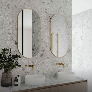 THERMOGROUP ABLAZE PILL GOLD FRAMED MIRROR WITH DEMISTER 500X1000MM