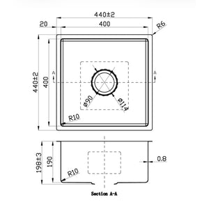 IKON CORA SINGLE BOWL ABOVE / UNDERMOUNT SINK STAINLESS STEEL 400MM