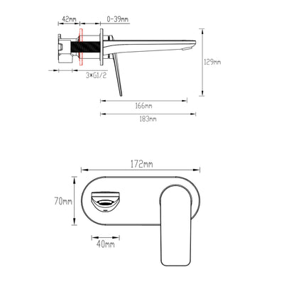 GARETH ASHTON VELA WALL BASIN / BATH MIXER SET BRUSHED BRASS (AVAILABLE IN 165MM AND 220MM)
