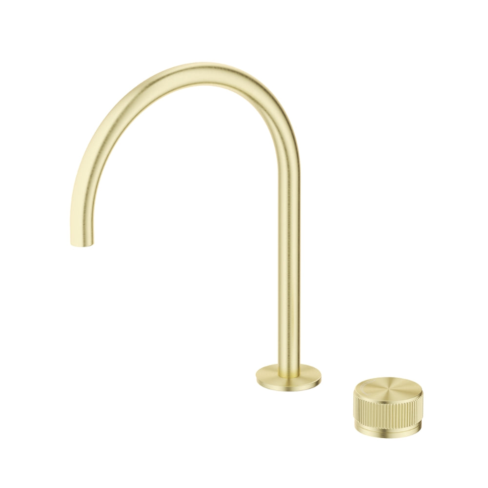 BELLA VISTA MICA FLUTED LEAD FREE GOOSENECK HOB SINK/BASIN MIXER SET 311MM FRENCH GOLD