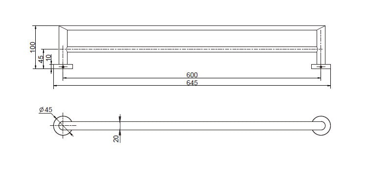 MODERN NATIONAL EVA DOUBLE TOWEL RAIL CHROME (AVAILAABLE IN 600MM, 750MM AND 900MM)