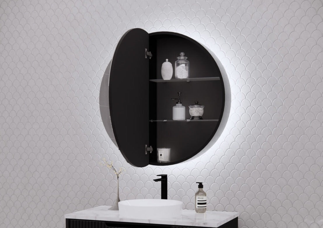 RIVA PARIS MATTE BLACK LED SHAVING CABINET 800X800MM