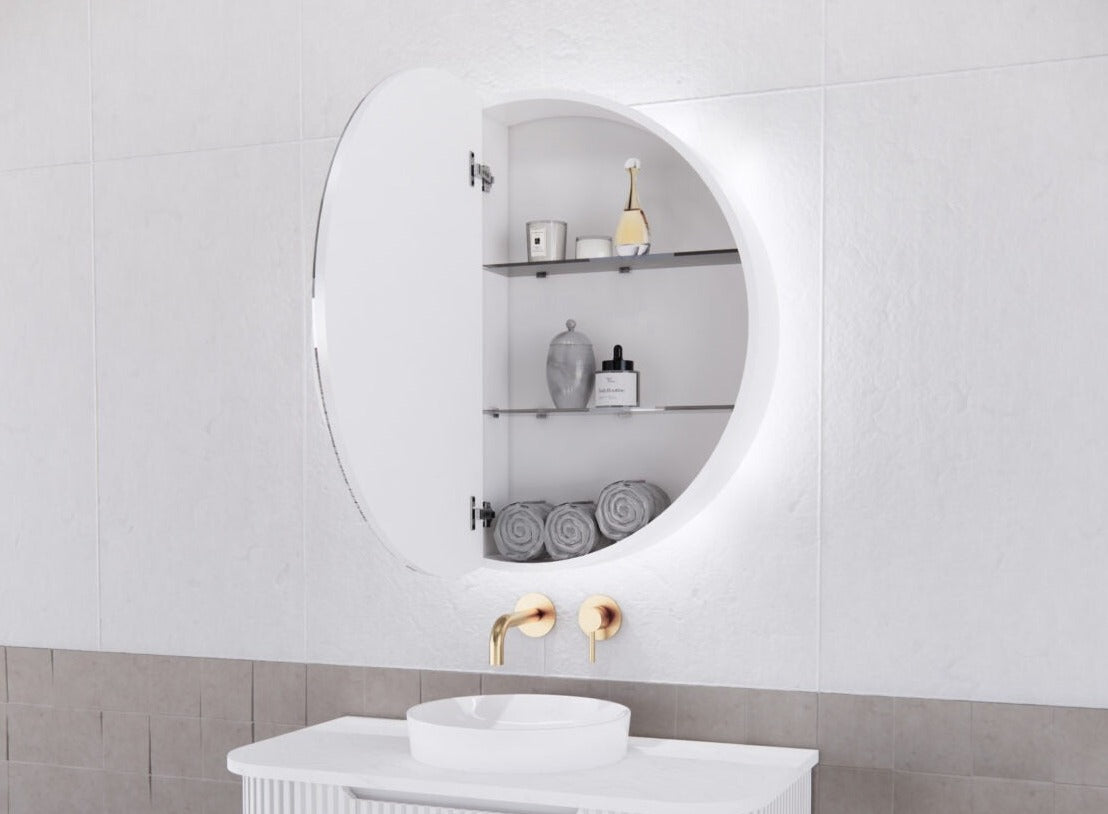 RIVA PARIS MATTE WHITE LED SHAVING CABINET 800X800MM