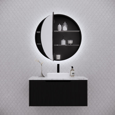 RIVA PARIS MATTE BLACK LED SHAVING CABINET 800X800MM
