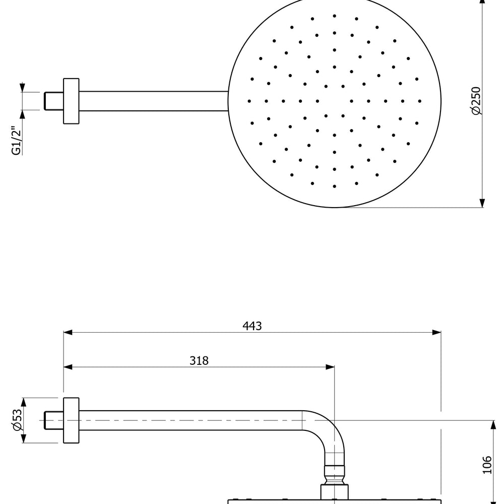 ARMANDO VICARIO PIAZZA HORIZONTAL SHOWER HEAD AND ARM 250MM BRUSHED NICKEL