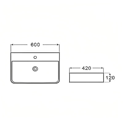 INSPIRE SQUARE WALL HUNG FINE CERAMIC BASIN GLOSS WHITE 600MM
