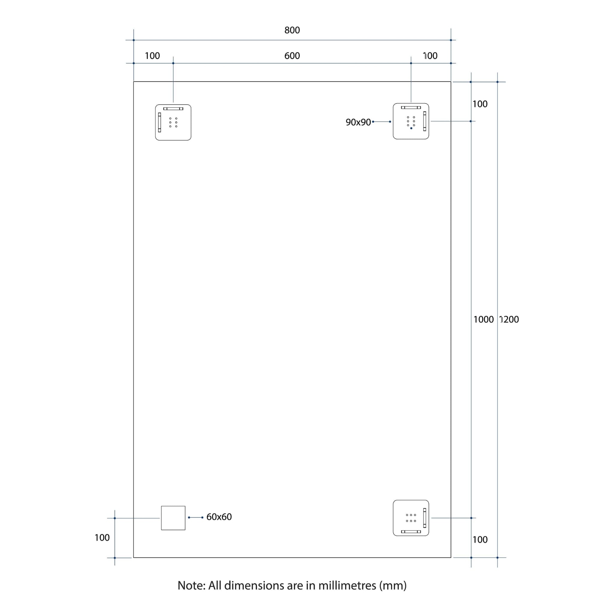 THERMOGROUP ABLAZE RECTANGLE MIRROR SANDBLASTED BORDER WITH DEMISTER 800X1200MM