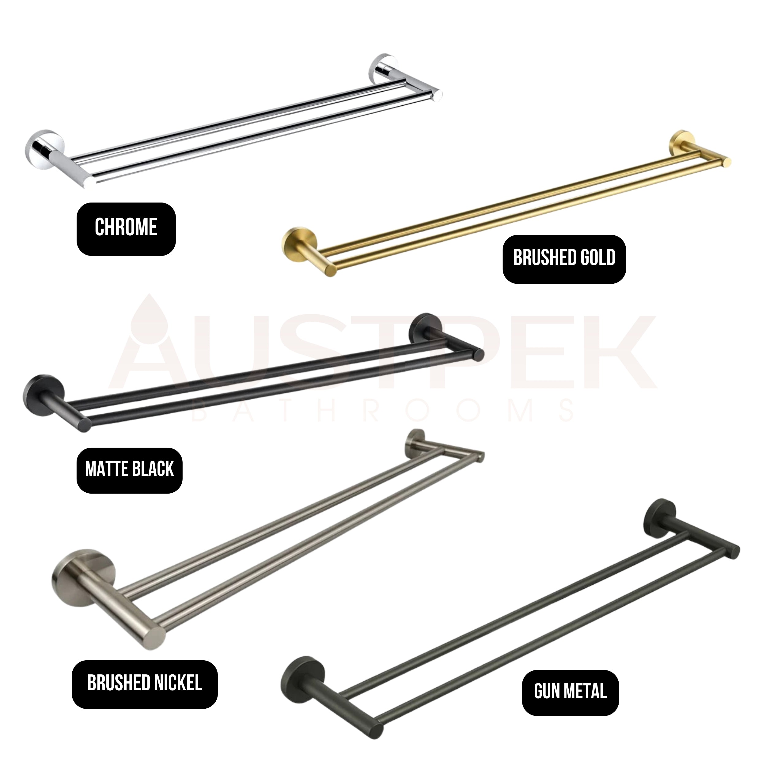 IKON OTUS DOUBLE NON-HEATED TOWEL RAIL BRUSHED GOLD 600MM AND 750MM