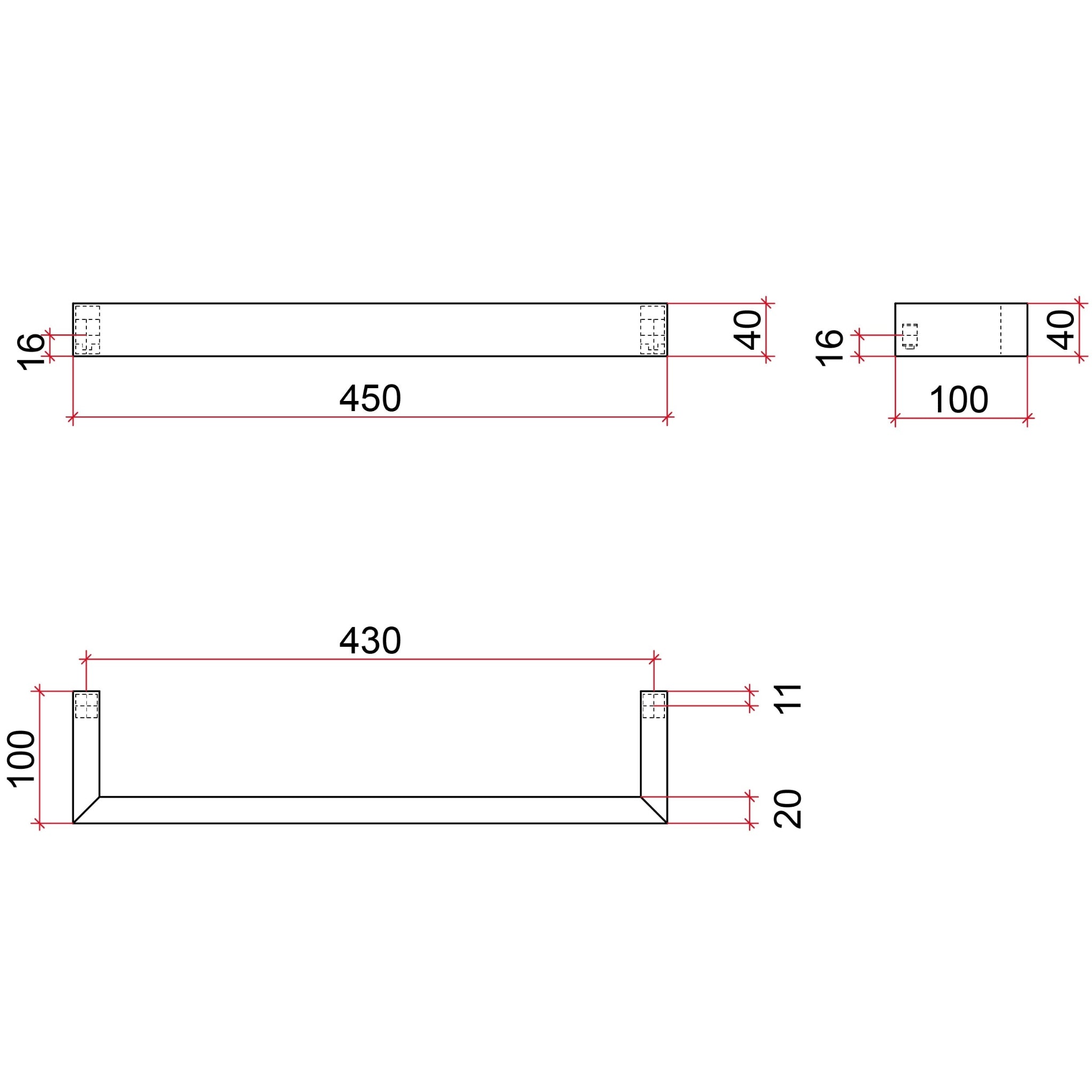 THERMOGROUP SQUARE SINGLE BAR HEATED TOWEL RAIL 450MM POLISHED STAINLESS STEEL