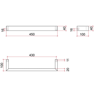 THERMOGROUP SQUARE SINGLE BAR HEATED TOWEL RAIL 450MM POLISHED STAINLESS STEEL