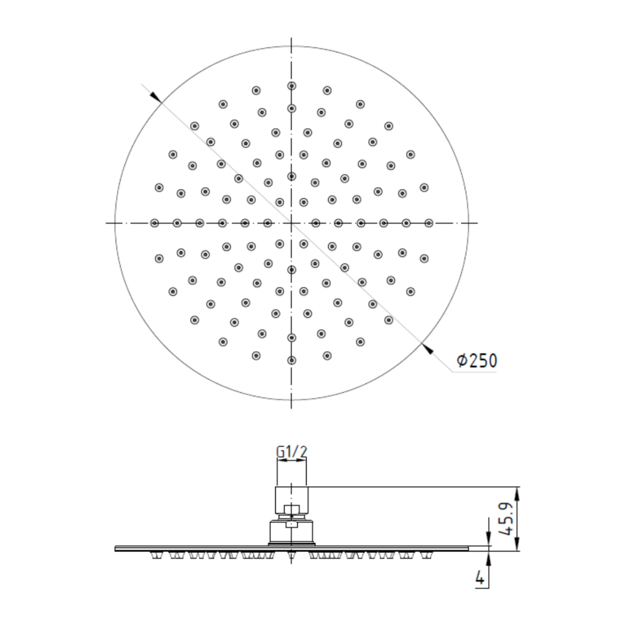 IKON CORA SHOWER HEAD 250MM STAINLESS STEEL