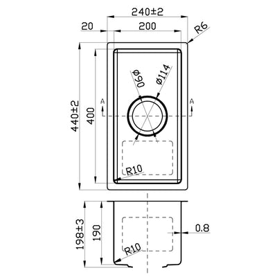 IKON CORA SINGLE BOWL ABOVE / UNDERMOUNT SINK STAINLESS STEEL 200MM