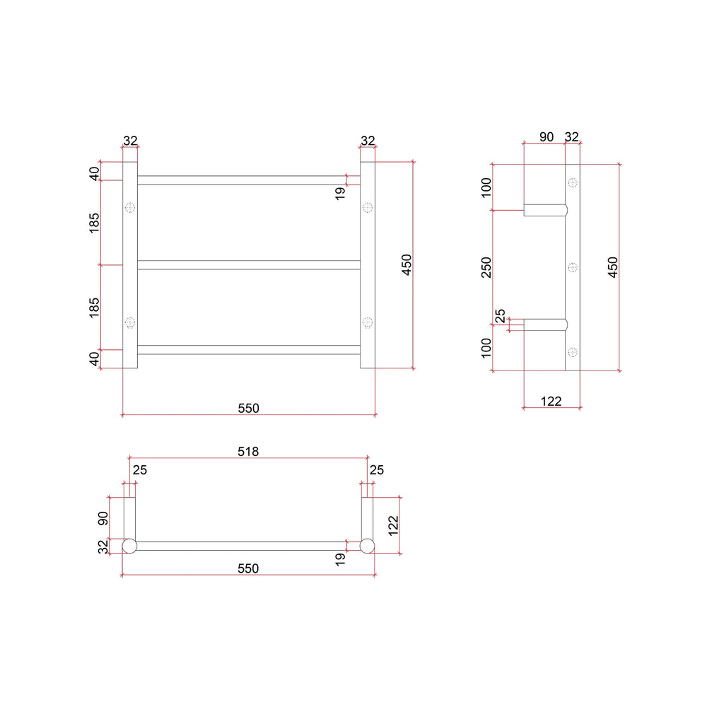THERMOGROUP STRAIGHT ROUND BUDGET HEATED TOWEL RAIL 550MM