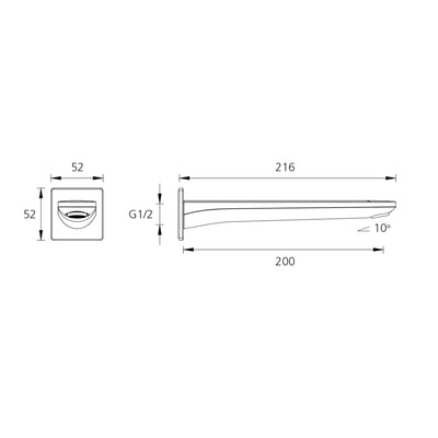 OLIVERI PARIS LEAD FREE WALL SPOUT 216MM CHROME