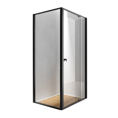 BELLA VISTA OLIVIA SEMI FRAMED PIVOT DOOR FRONT AND RETURN PANEL SHOWER SCREEN BLACK